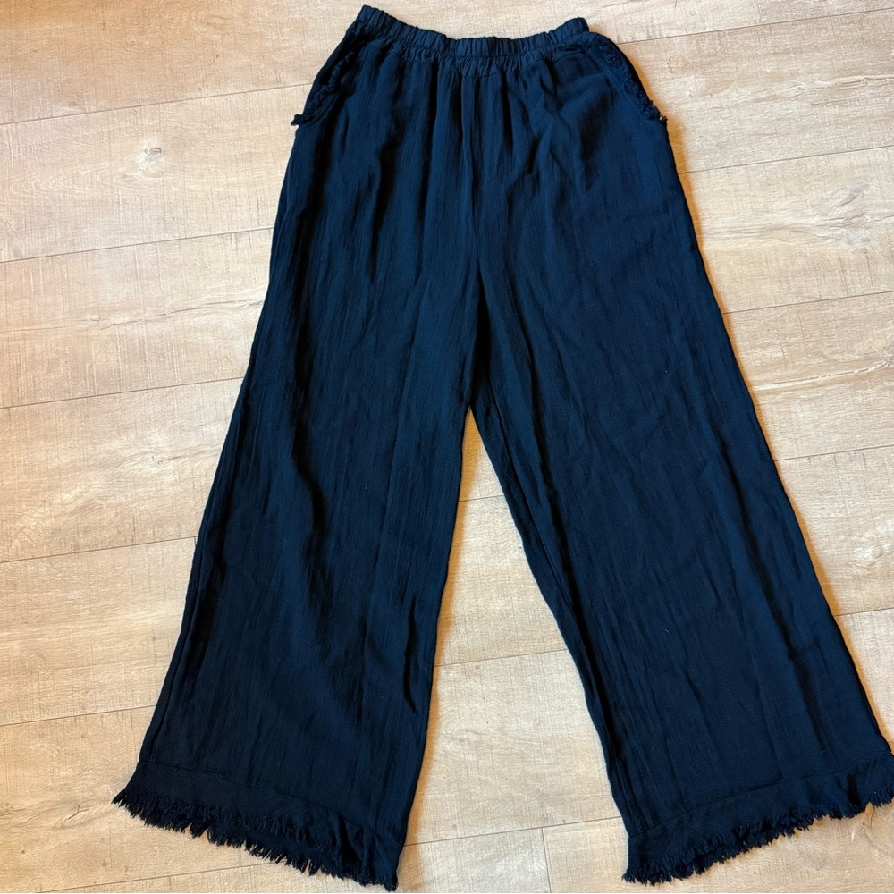Meo Meli Wide-Leg Pants linen cotton fringe Hem detail estimated sz small boho